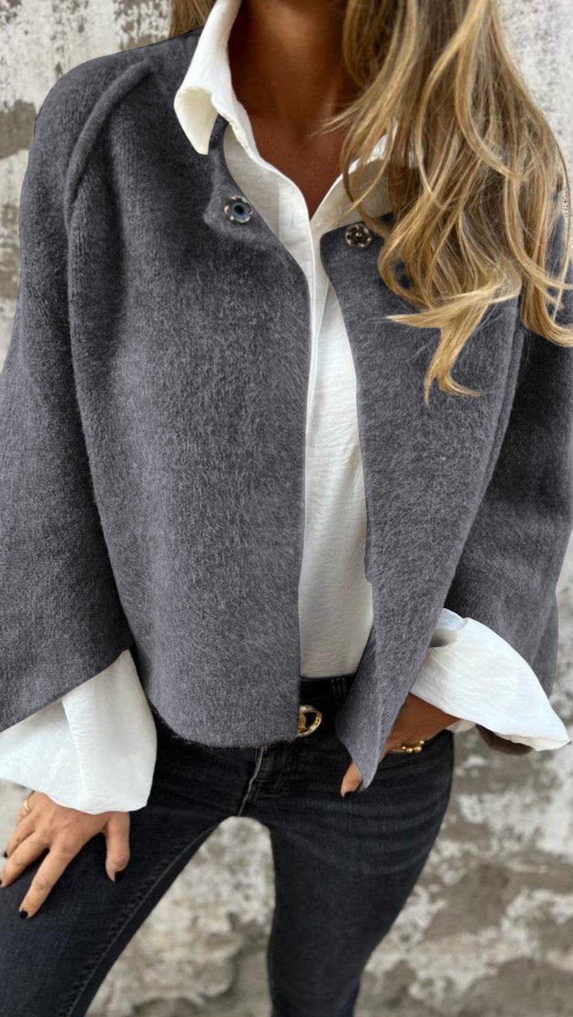 Manteau en laine à manches longues et col rond pour femme