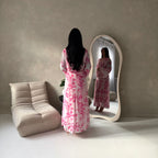 Women's elegant backless floral-lined summer dress with tie-up details