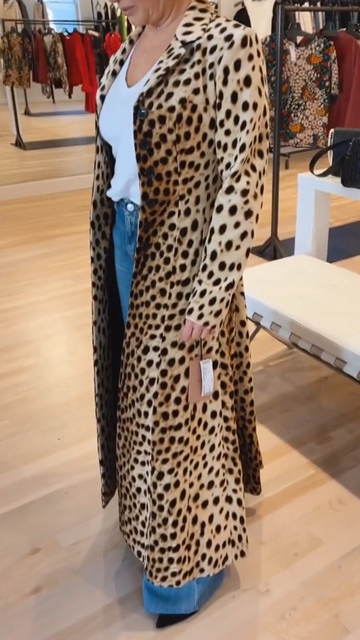 Manteau évasé décontracté à revers et imprimé léopard pour femme