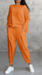 Ensemble décontracté deux pièces chic femme automne col rond manches longues