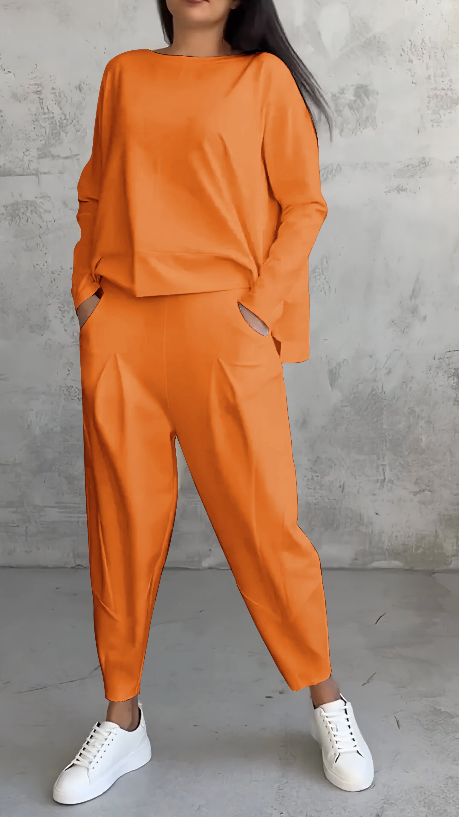 Ensemble décontracté deux pièces chic femme automne col rond manches longues