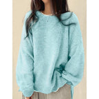 Pull femme à épaules tombantes et ourlet fendu, Pull décontracté à manches longues et col rond, Haut tricoté pour femme pour l'automne et l'hiver, Pulls pour femme