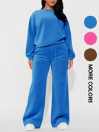 Set da donna casual composto da top a manica lunga e pantaloni dritti a vita alta, autunno inverno, abbigliamento comodo ed elegante, abbigliamento femminile