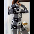 Sweat à capuche zippé en plaid et bordure duveteuse pour femme, décontracté automne/hiver