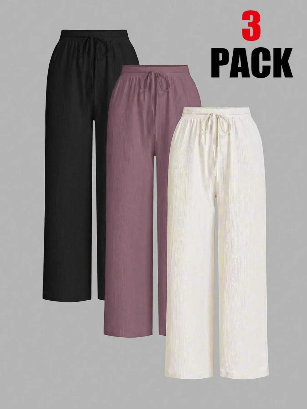 Ensemble 3 pièces : pantalon large uni pour femme