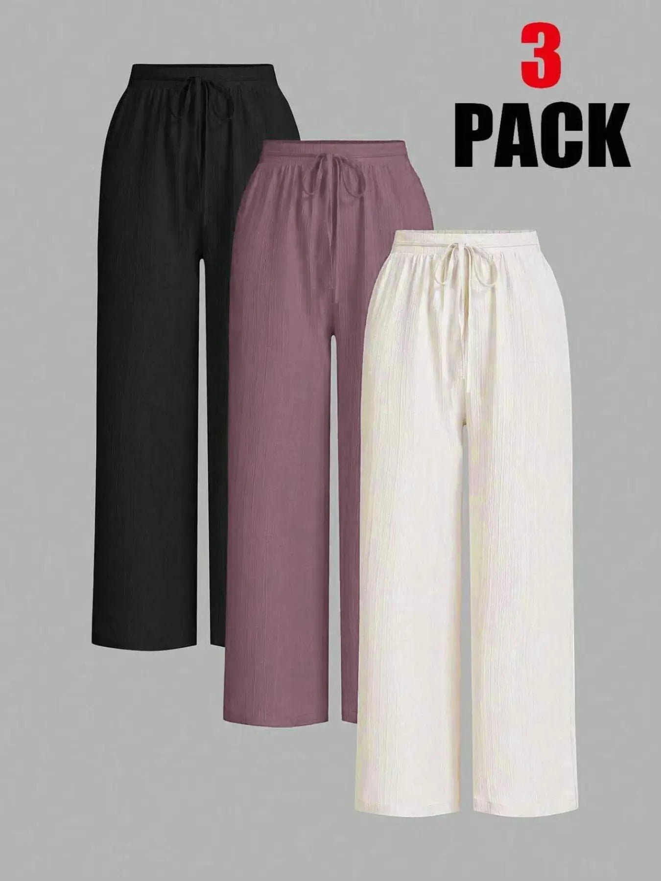 Ensemble 3 pièces : pantalon large uni pour femme