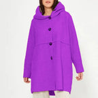 Cappotto con cappuccio e bottoni da donna per l'autunno/inverno, elegante e versatile, adatto a varie occasioni.