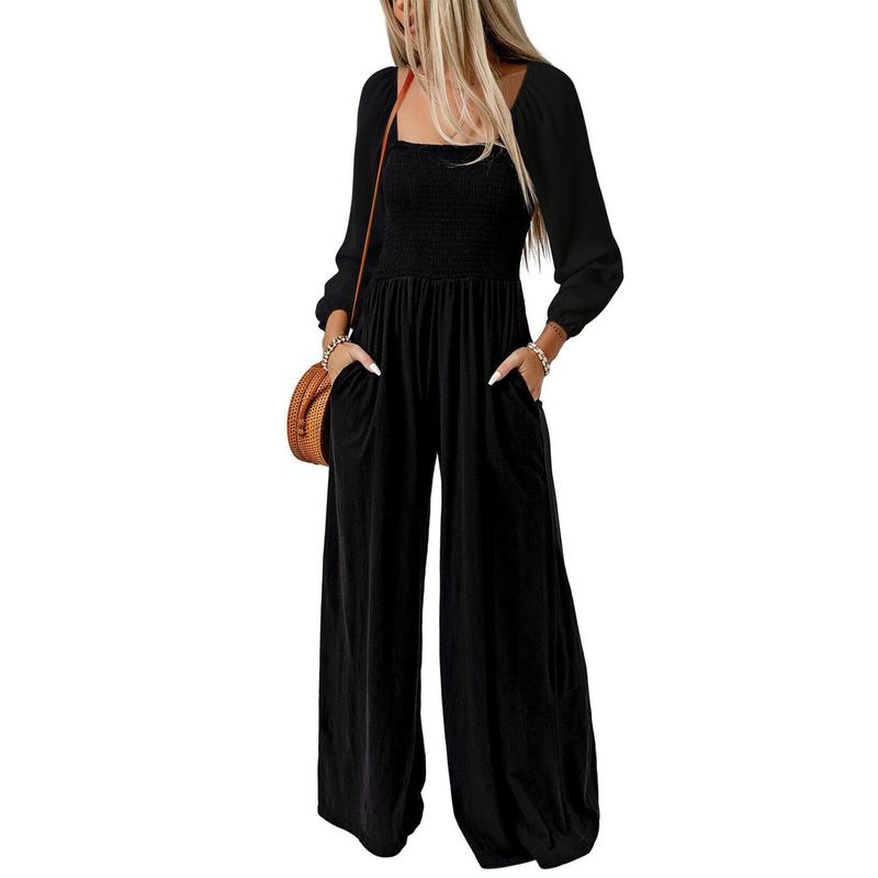 Salopette ample décontractée pour femme, combinaison une pièce à manches longues, jambes larges, pantalon long, barboteuse avec poches