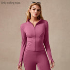Giacca sportiva da donna con zip intera, maniche lunghe, vestibilità aderente, tessuto elasticizzato ad asciugatura rapida con fori per i pollici per corsa, yoga, palestra, allenamento, abbigliamento sportivo