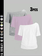 T-shirt uni basique à manches courtes pour femme, vêtement décontracté pour toutes les saisons