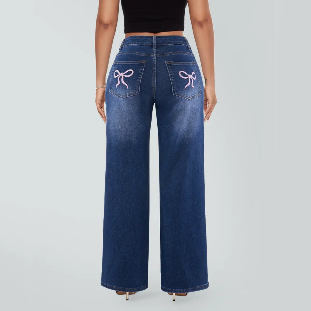 Magic SHAPUM Jeans BBL da Donna a Vita Media-Bassa, Gamba Larga, Vestibilità Comoda, Elasticizzati, in Denim, NERI, in Denim Elasticizzato, Gamba Larga, Jeans Larghi