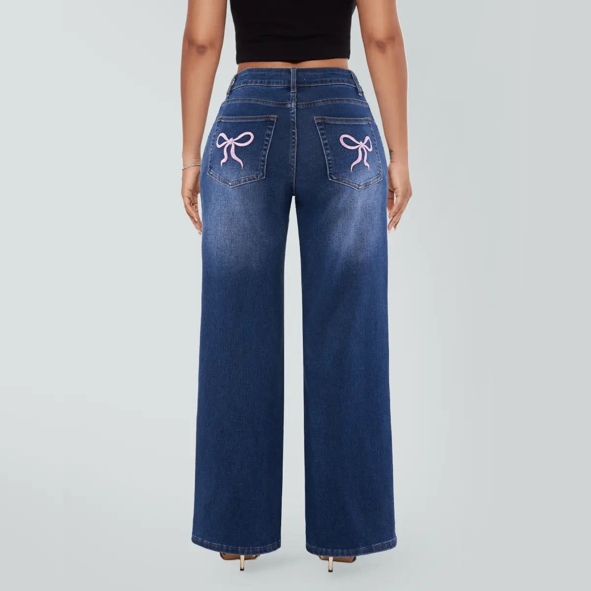 Magic SHAPUM Jeans BBL da Donna a Vita Media-Bassa, Gamba Larga, Vestibilità Comoda, Elasticizzati, in Denim, NERI, in Denim Elasticizzato, Gamba Larga, Jeans Larghi