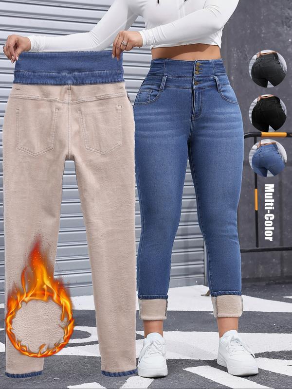 Jean en denim épais doublé polaire pour femme, haute élasticité, mode automne-hiver, jean amincissant confortable, style élégant