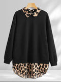 [Grande Taille] Sweat-shirt léopard à ourlet incurvé, sweat-shirt décontracté à manches longues pour l'automne et l'hiver, vêtements pour femmes pour un usage quotidien