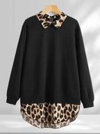 [Grande Taille] Sweat-shirt léopard à ourlet incurvé, sweat-shirt décontracté à manches longues pour l'automne et l'hiver, vêtements pour femmes pour un usage quotidien
