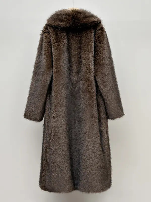 Manteau pour femme en fausse fourrure, couleur unie, devant ouvert, élégant, manches longues, col cascade, vêtement d'extérieur pour l'automne et l'hiver, vêtements pour femmes à porter au quotidien, vêtements pour femmes
