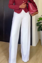 Ensemble décontracté pour femme, top boutonné à col rond et pantalon