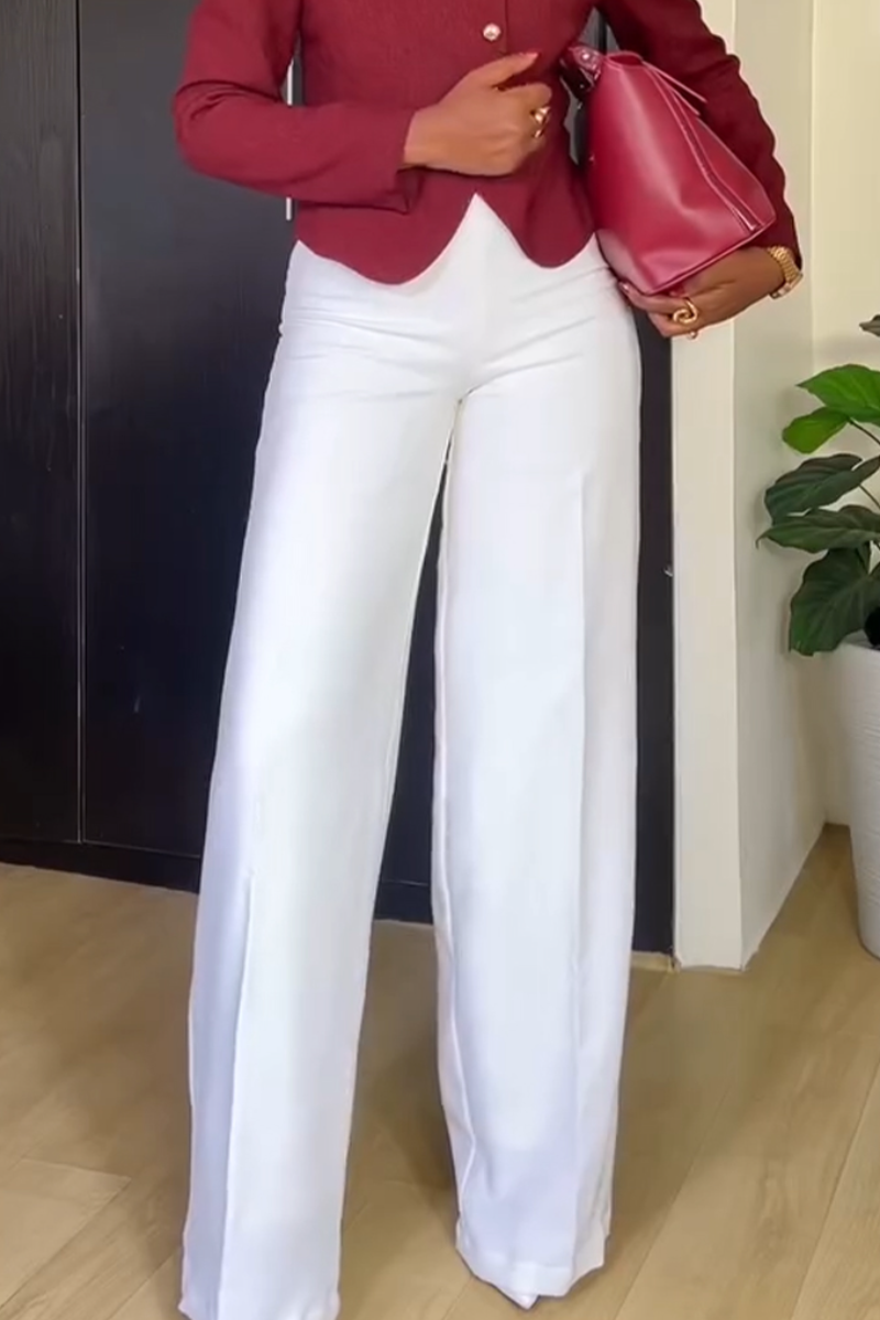 Ensemble décontracté pour femme, top boutonné à col rond et pantalon