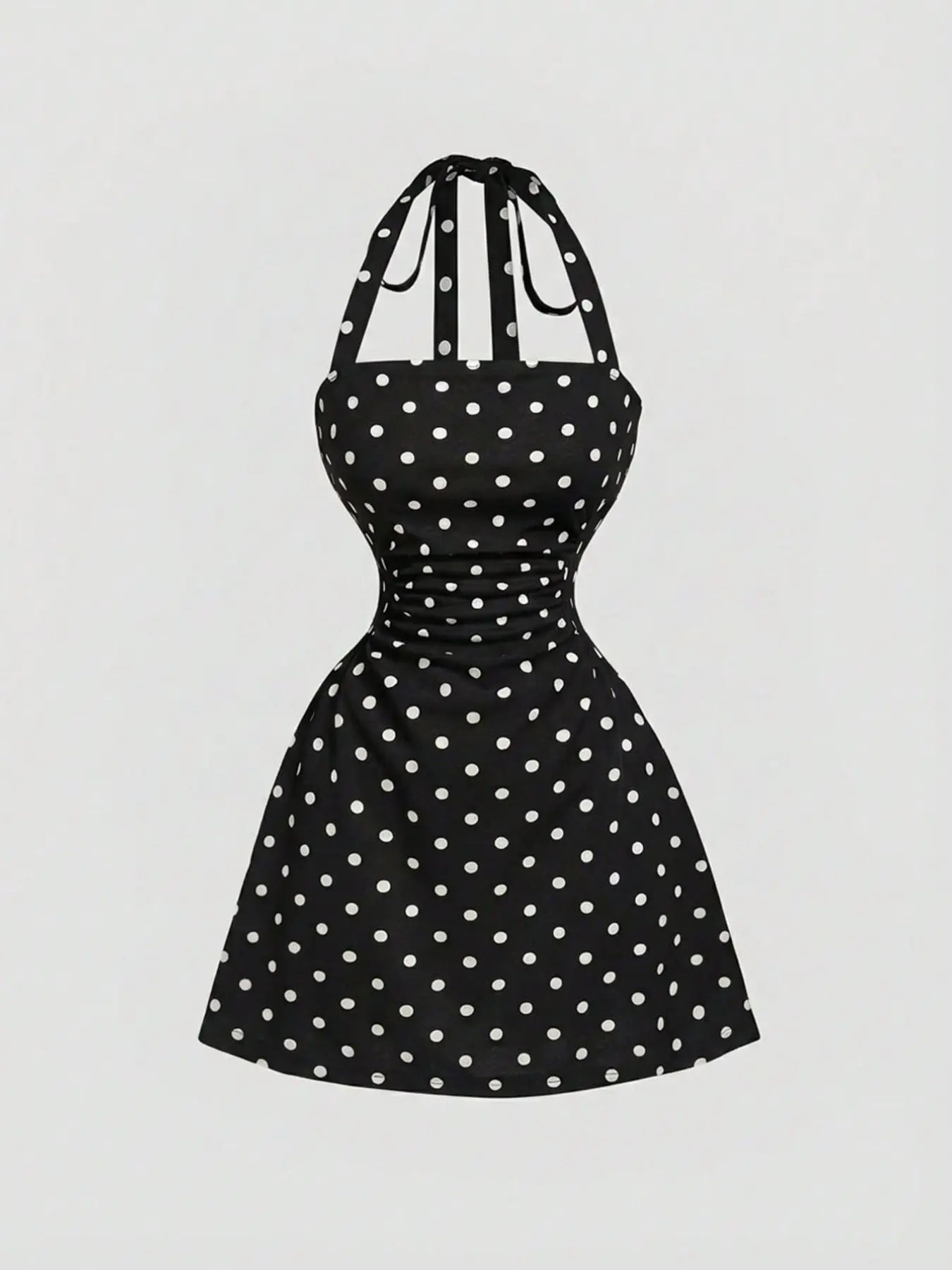 Robe licou unie froncée à nouer dans le dos pour femme
