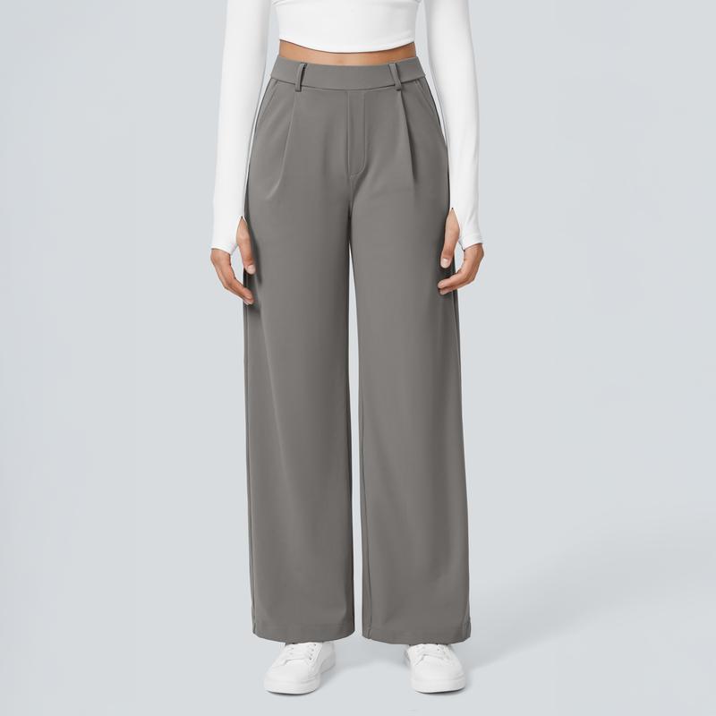 Pantaloni da Lavoro a Vita Alta con Tasche e Gamba Dritta, Abiti Business Casual da Donna, Abbigliamento Sportivo e da Esterno da Donna