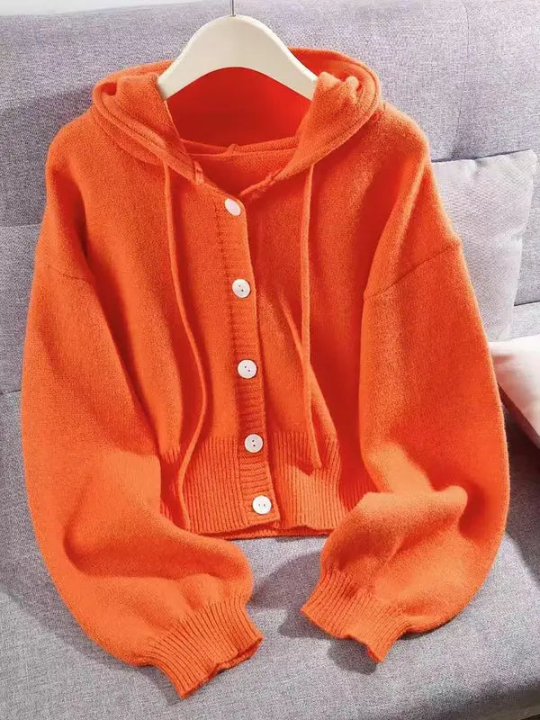 Felpa con cappuccio nuova collezione Autunno/Inverno, morbida e confortevole, giacca in maglia stile pigro con design unico e casual, elegante top a maniche lunghe