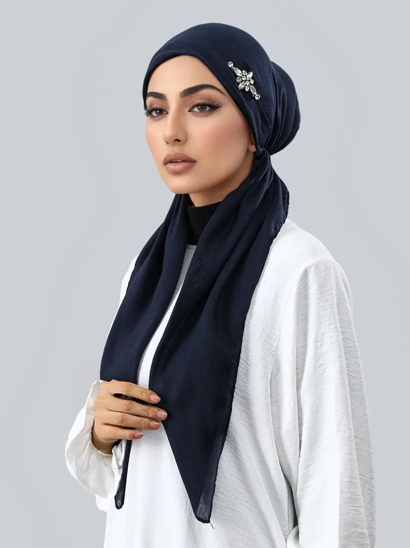 Cappello elasticizzato semplice da donna con gioielli, hijab versatile casual, hijab in jersey traspirante, protettivo dal sole e anti-sudore