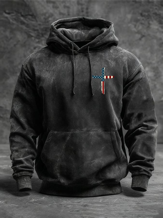 Felpa casual da uomo con stampa "Stand For The Flag Kneel For The Cross"