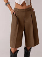 Short Bermuda Femme Uni Simple de Navette, Short Décontracté d'Affaires Toutes Saisons, Élégant et Confortable