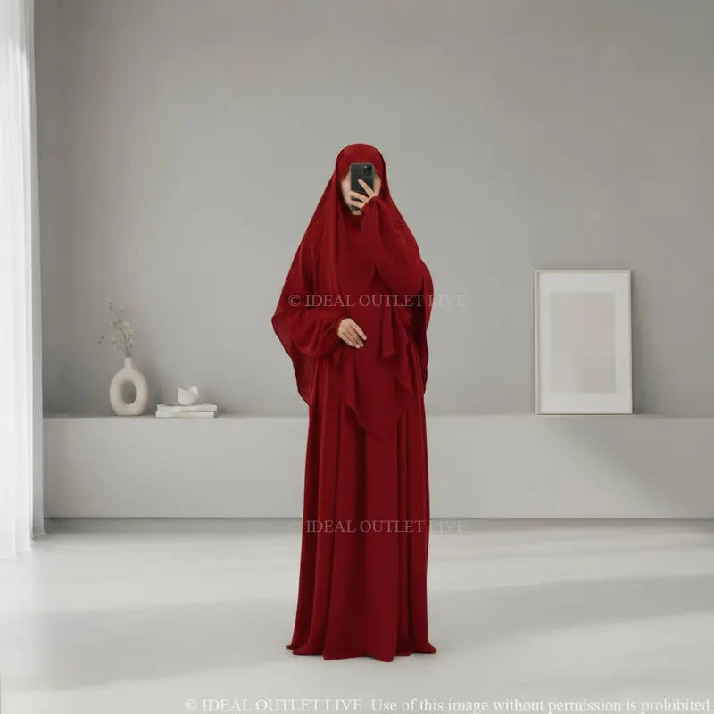 Il completo da preghiera, Abaya Khimar 2 pezzi in tessuto Jazz, Mastour e pratico