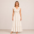 [2026.NOHO] Carmen, Vestito Lungo Con Balze E Volant Sullo Scollo A V