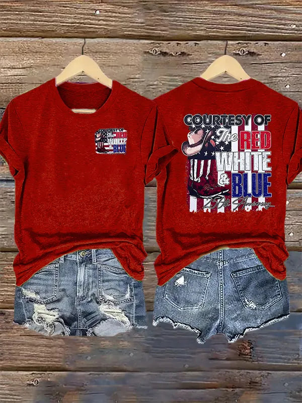 T-Shirt Donna "Courtesy Of Red White And Blue", Anniversario 250 Anni Libertà