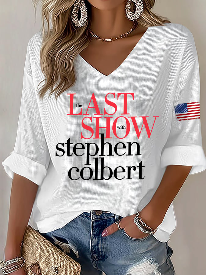 T-shirt con stampa "Last Show" retrò e scollo a V
