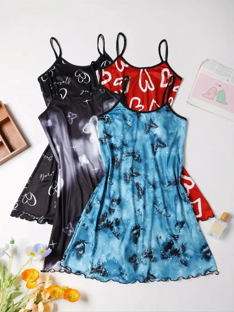 Camicia da Notte da Donna con Stampa Integrale, Camicia da Notte Casual Morbida e Confortevole con Spalline Sottili per Tutte le Stagioni, Pigiameria da Donna per Uso Interno, Vestito da Notte Traspirante