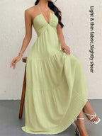 Robe unie pour femme, vêtements d'été pour femme, robe décontractée sans manches et dos nu pour les vacances à la plage, vêtements d'été pour femme