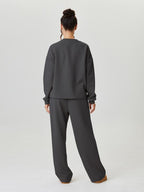 Ensemble décontracté femme, haut ample uni à manches longues et pantalon à surpiqûres apparentes