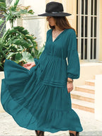 Robe longue trapèze à manches lanternes pour femme, décontractée, printemps et été, en tissu tissé uni, parfaite pour les vacances en plein air