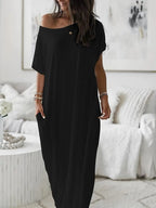 Robe de détente unie à manches chauve-souris pour femme, chemise de nuit décontractée et confortable à manches courtes pour le quotidien, vêtement de nuit pour femme pour toutes les saisons