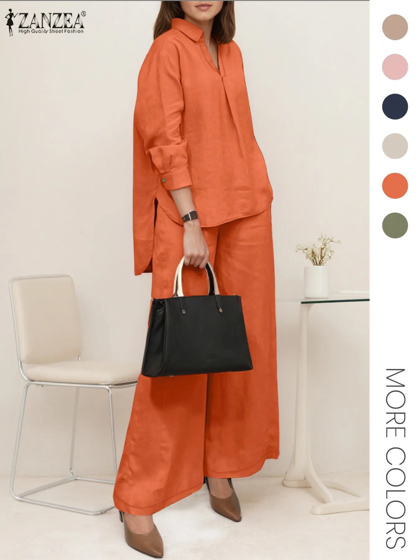 Ensemble deux pièces femme, haut et pantalon large de couleur unie, haut et pantalon décontractés à manches longues pour le quotidien, vêtements pour femmes pour toutes les saisons