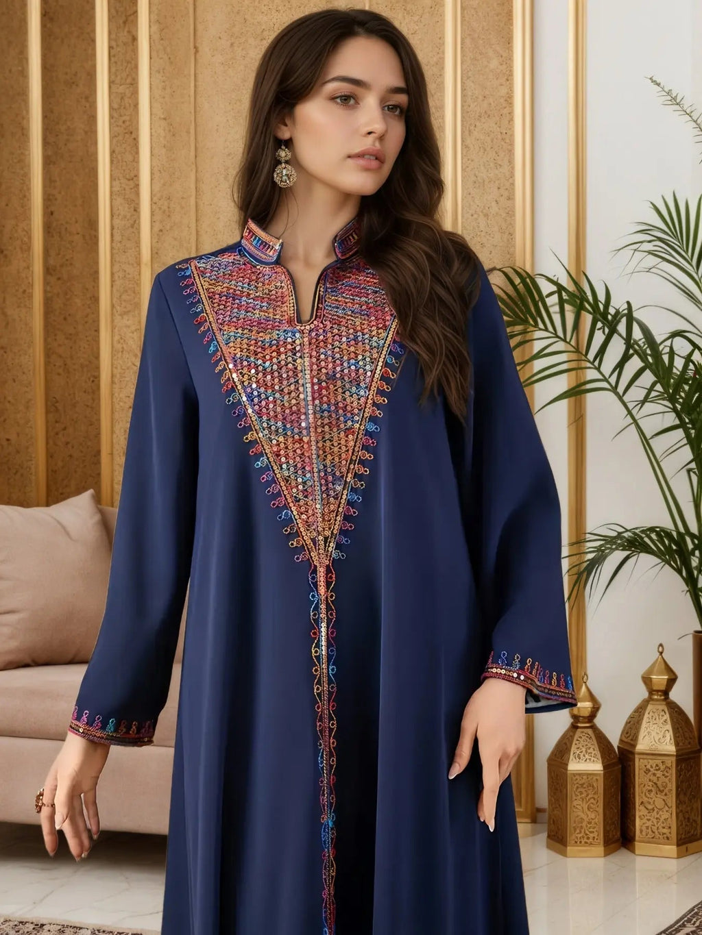 Elegante Abito Lungo Musulmano da Donna con Ricamo Colorato, Perfetto per Tutte le Stagioni, Abbigliamento Elegante e Confortevole, Abiti Musulmani da Donna