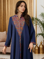 Elegante Abito Lungo Musulmano da Donna con Ricamo Colorato, Perfetto per Tutte le Stagioni, Abbigliamento Elegante e Confortevole, Abiti Musulmani da Donna
