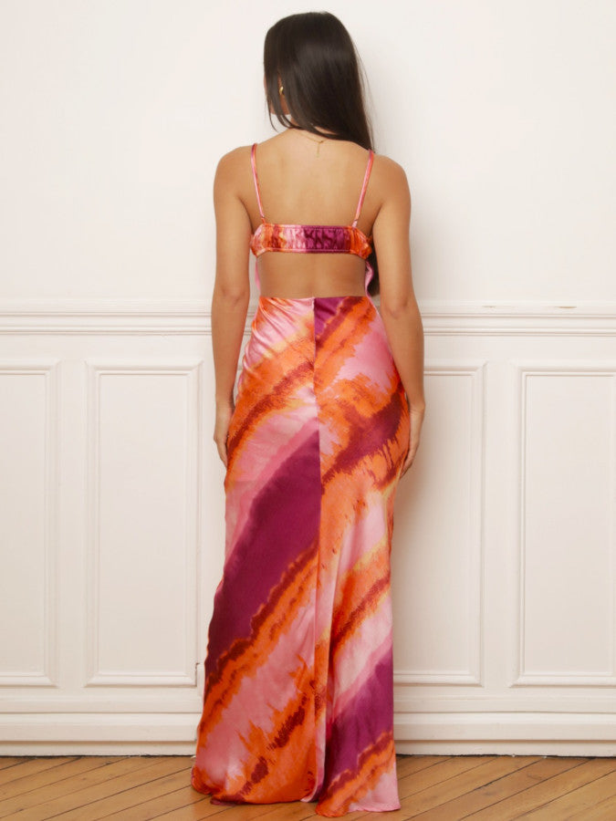 Satin-effect ombré backless dress