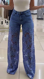 Jean en dentelle patchwork évidé pour femme