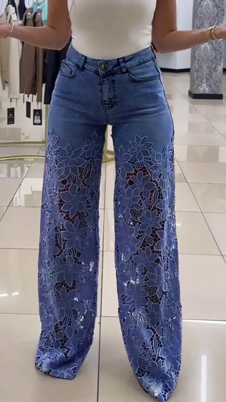 Jean en dentelle patchwork évidé pour femme