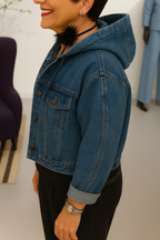 Veste décontractée à capuche en jean épissé à col rond pour femme