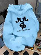 Felpa con Cappuccio Stampata con Lettere da Donna, Felpa Casual a Maniche Lunghe con Cappuccio per Autunno e Inverno, Vestiti da Donna per l'Uso Quotidiano