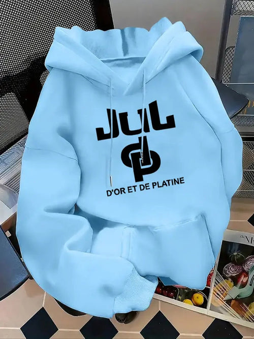Sweat à capuche imprimé lettres pour femmes, pull décontracté à manches longues pour l'automne et l'hiver, vêtements pour femmes pour un usage quotidien