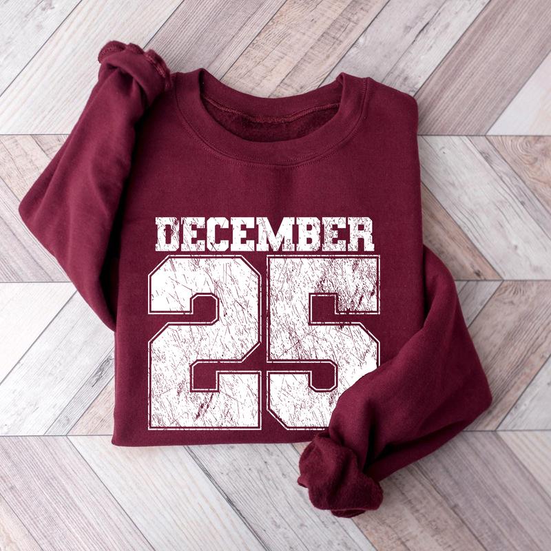 Sweat-shirt de Noël rétro, T-shirt 25 décembre, Vêtements de fêtes, Chemises de Noël pour femmes, Col rond de Noël, Cadeau de Noël, Pull d'hiver