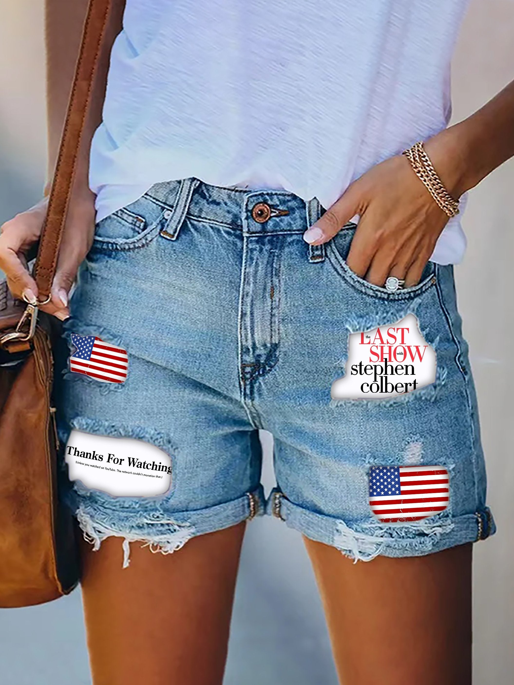 🔥Compra 3 e ottieni il 15% di sconto🔥Pantaloncini di jeans retrò con stampa Last Show