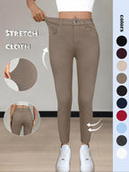 Legging uni à poches et boutons pour femme, pantalon moulant décontracté et confortable pour le yoga et la gym, bas pour femme pour l'automne et l'hiver, T-Chic