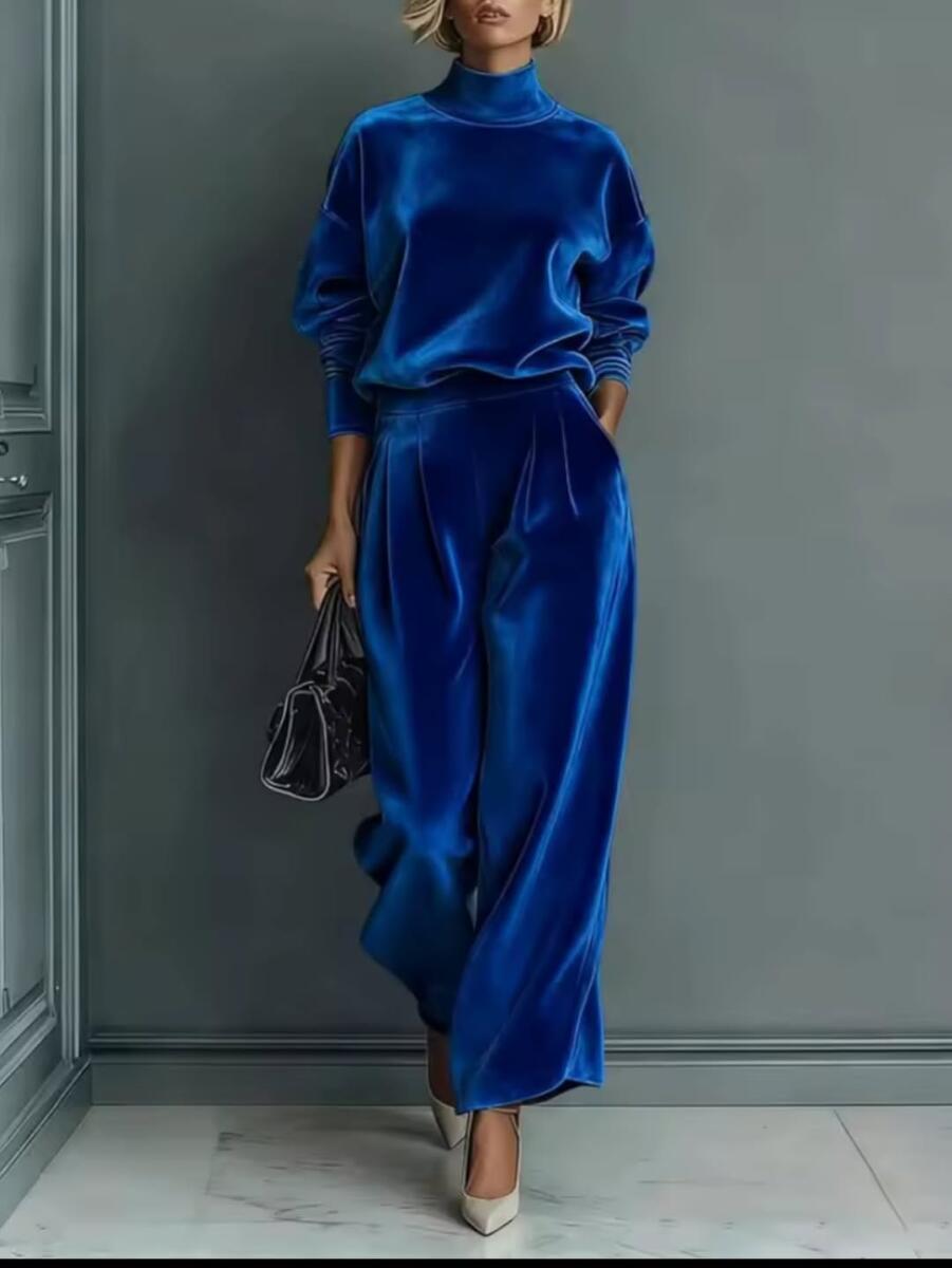 Ensemble décontracté couleur unie col montant pour femme